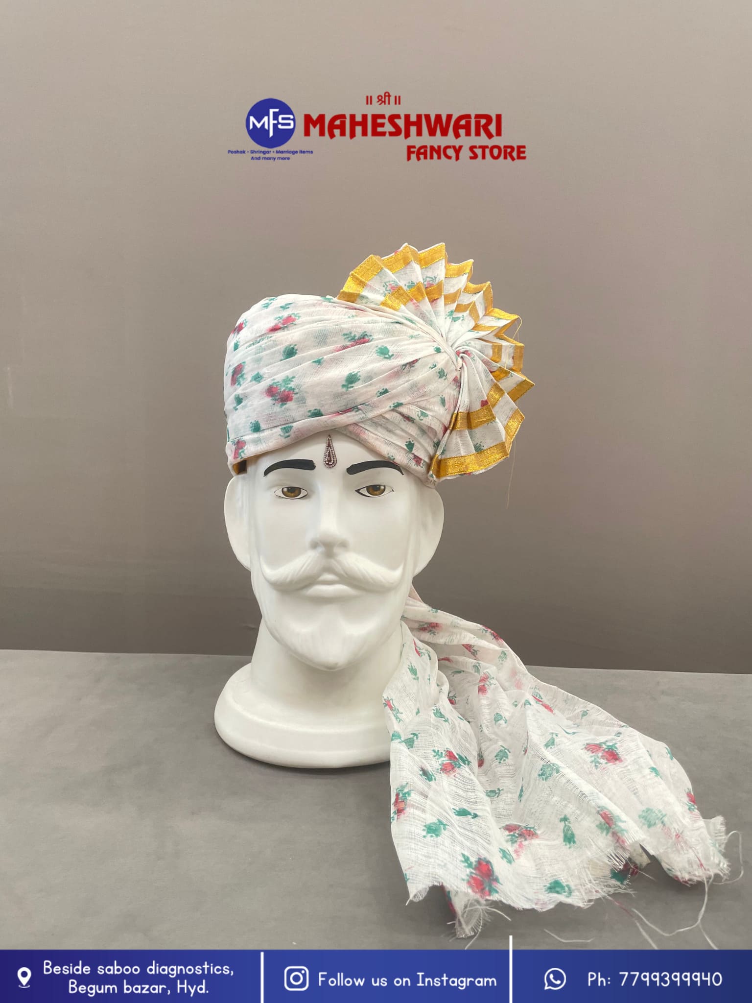 White Makkhi Barati Pagdi Fabric